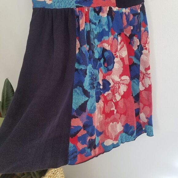 Anthropologie Silk Infused Leifsdottir Faux Wrap Color Block Floral Knit Dress M - Picture 5 of 10